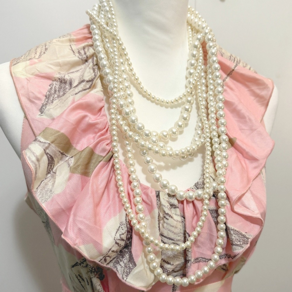 Multi Strand Faux Pearl Statement Necklace Cream White Costume Romantic
